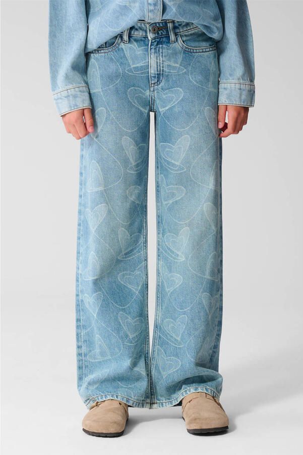 Shoeby wide leg jeans met hartjes lichtblauw
