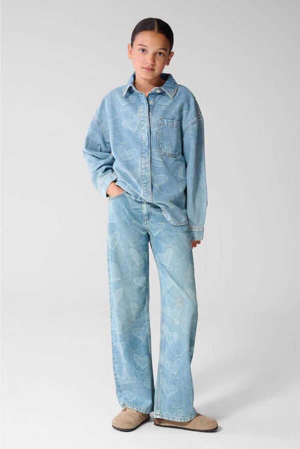 Shoeby wide leg jeans met hartjes lichtblauw - Foto 3