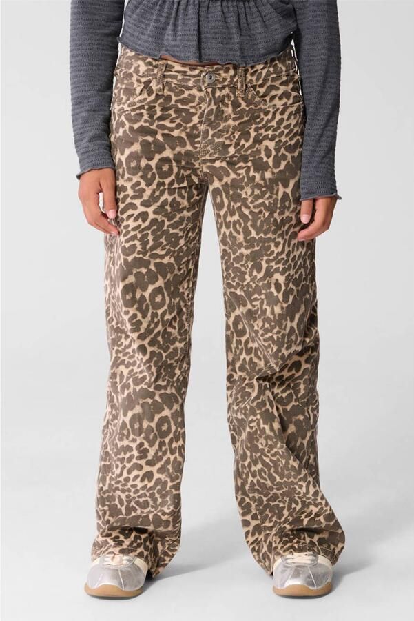 Shoeby wide leg jeans met panterprint bruin