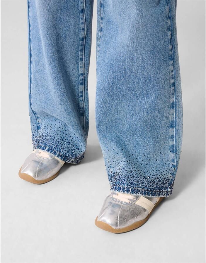 Shoeby wide leg jeans met strass-steentjes medium blue denim