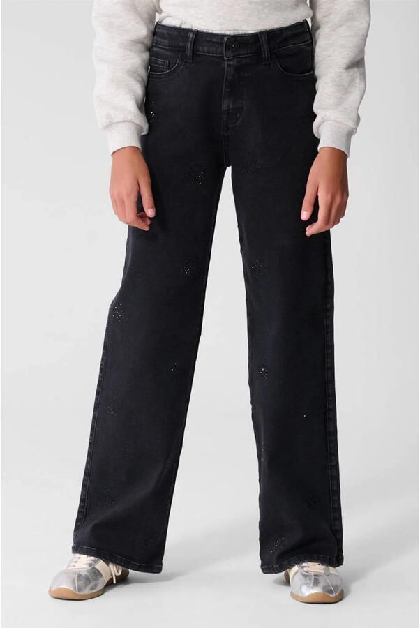Shoeby wide leg jeans met strass-steentjes zwart denim