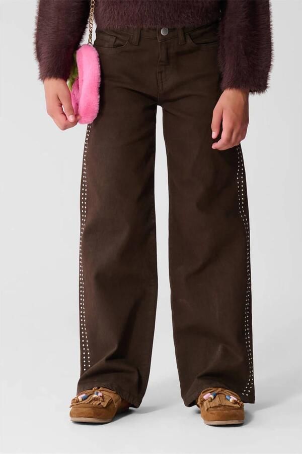 Shoeby wide leg jeans met studs bruin