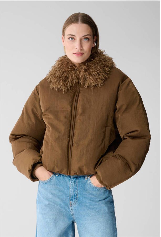 Shoeby winterbomberjack met imitatiebontkraag bruin