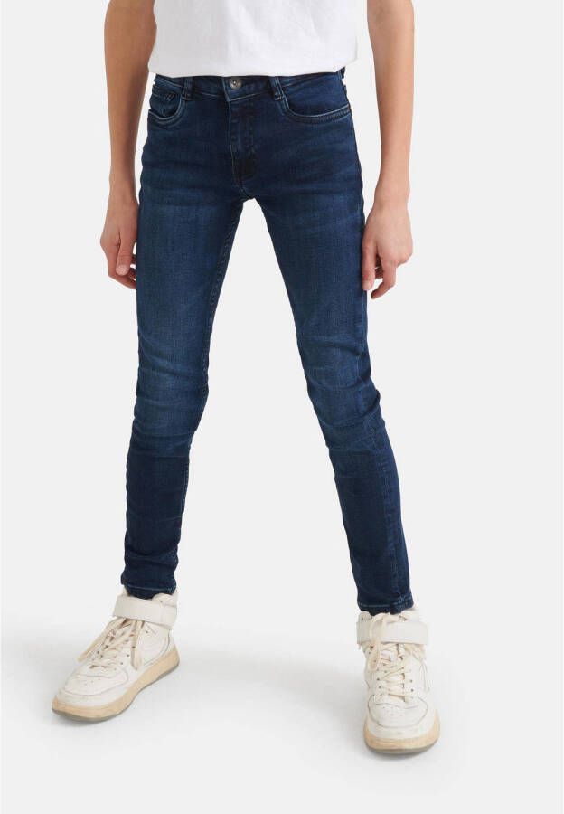 Shoeby skinny jeans dark denim Blauw Jongens Stretchdenim Effen 140