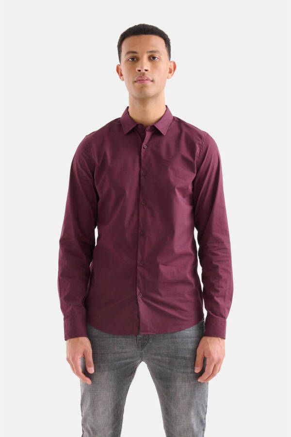 Shoeby slim fit overhemd Diagonaal Overhemd darkred