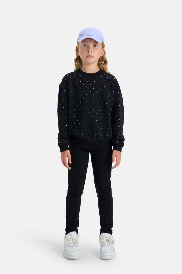 Shoeby sweater Strass met all over print en strass steentjes zwart All over print 122 128