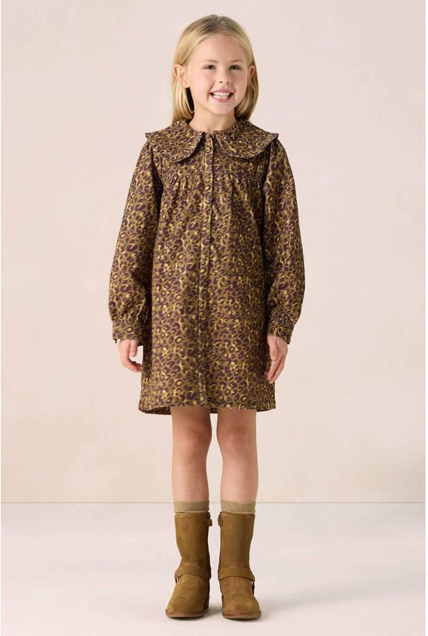 Sissy-Boy corduroy blousejurk met panterprint donkergroen