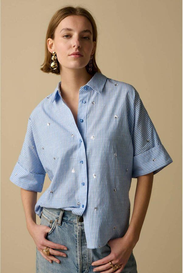Sissy-Boy gestreepte blouse met pailletten blauw