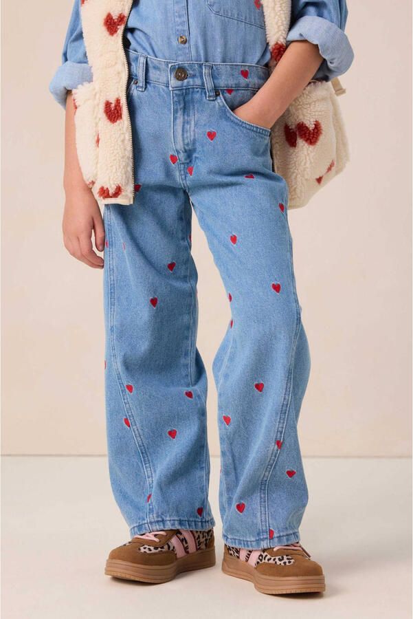 Sissy-Boy high waist wide leg jeans met hartjes medium blue denim