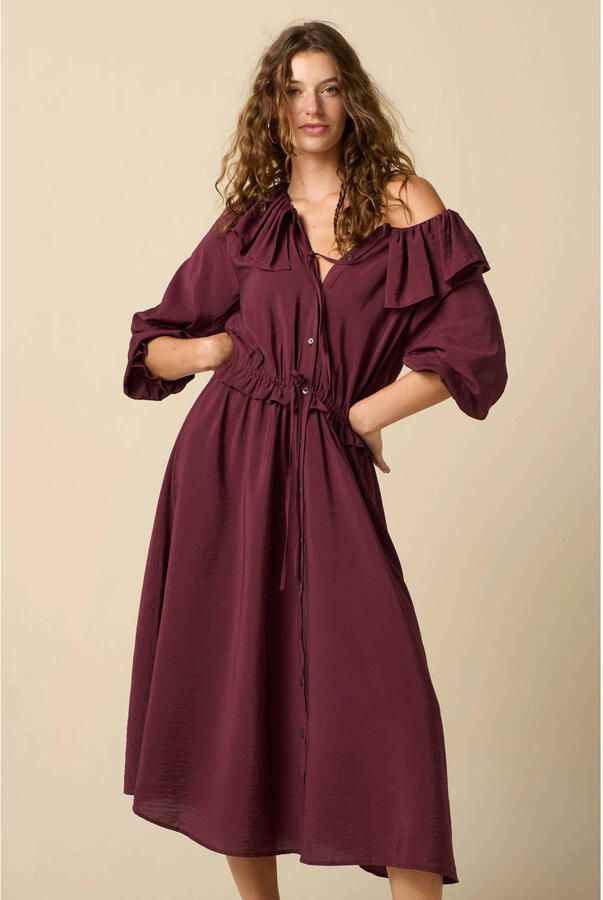 Sissy-Boy midi jurk met ruches donkerrood