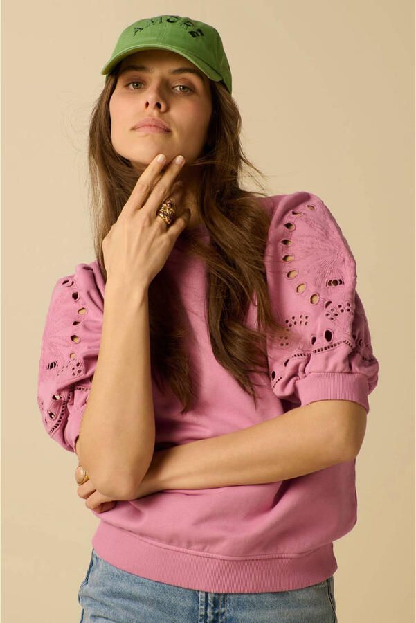 Sissy-Boy katoenen broderie sweater paars - Foto 2