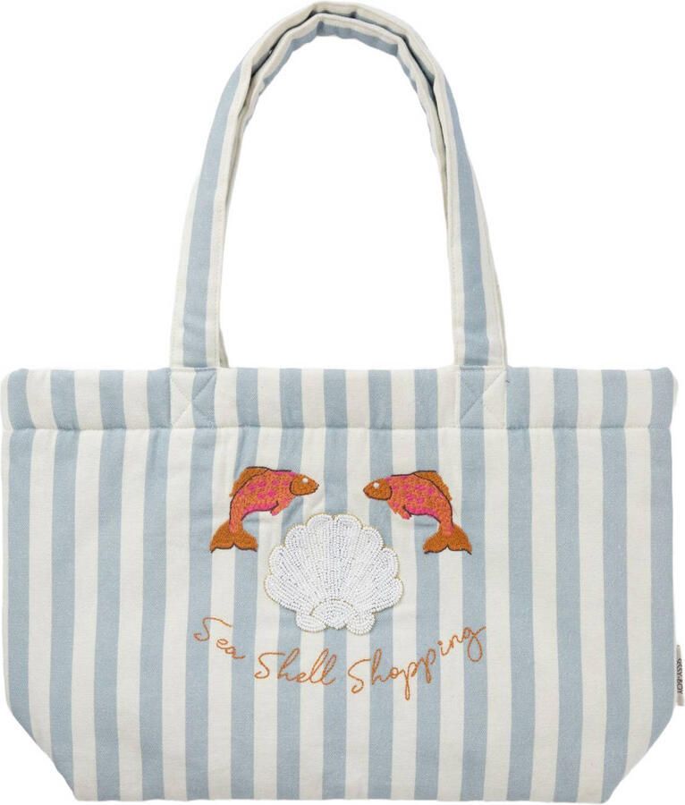 Sissy-Boy katoenen gestreepte tas met borduursels blauw wit