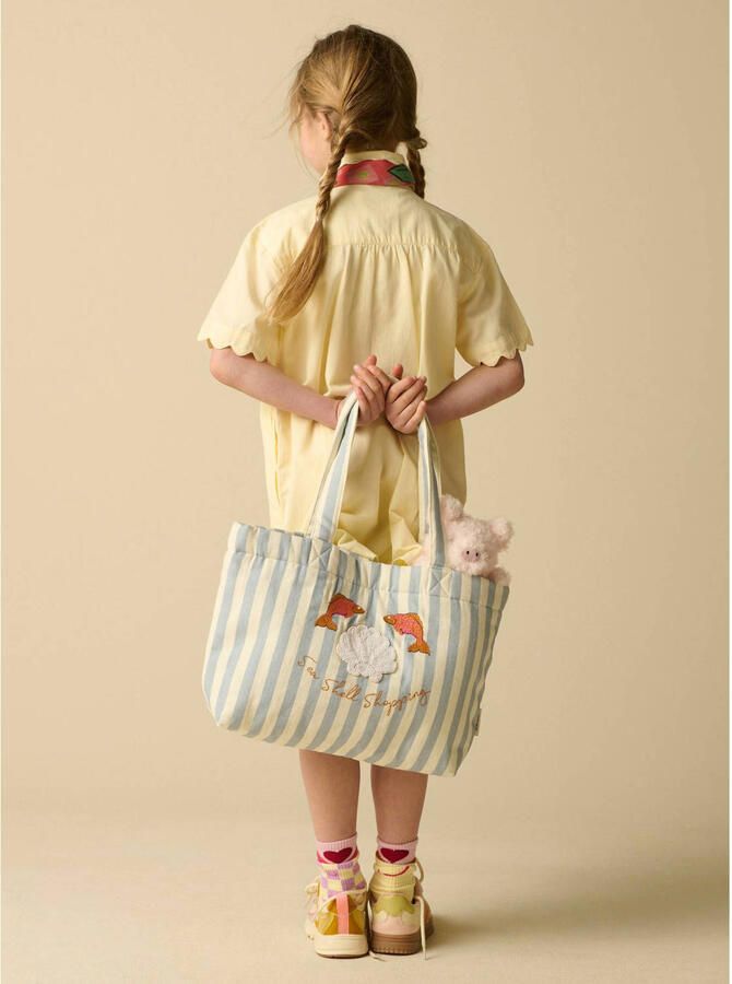 Sissy-Boy katoenen gestreepte tas met borduursels blauw wit - Foto 2