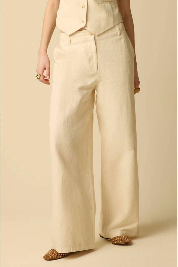 Sissy-Boy katoenen regular waist wide leg broek ecru - Foto 3
