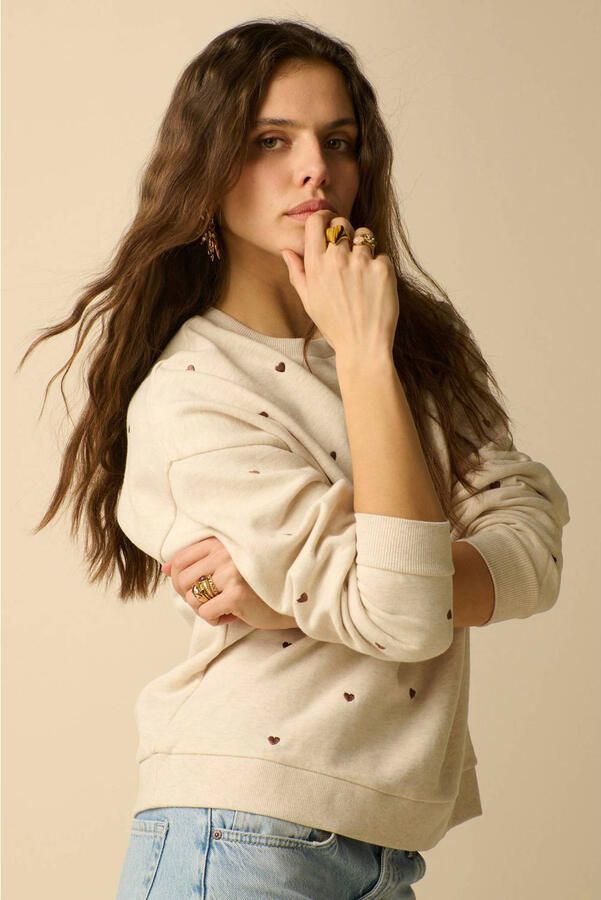 Sissy-Boy katoenen sweater met borduursels en hartjes beige - Foto 3