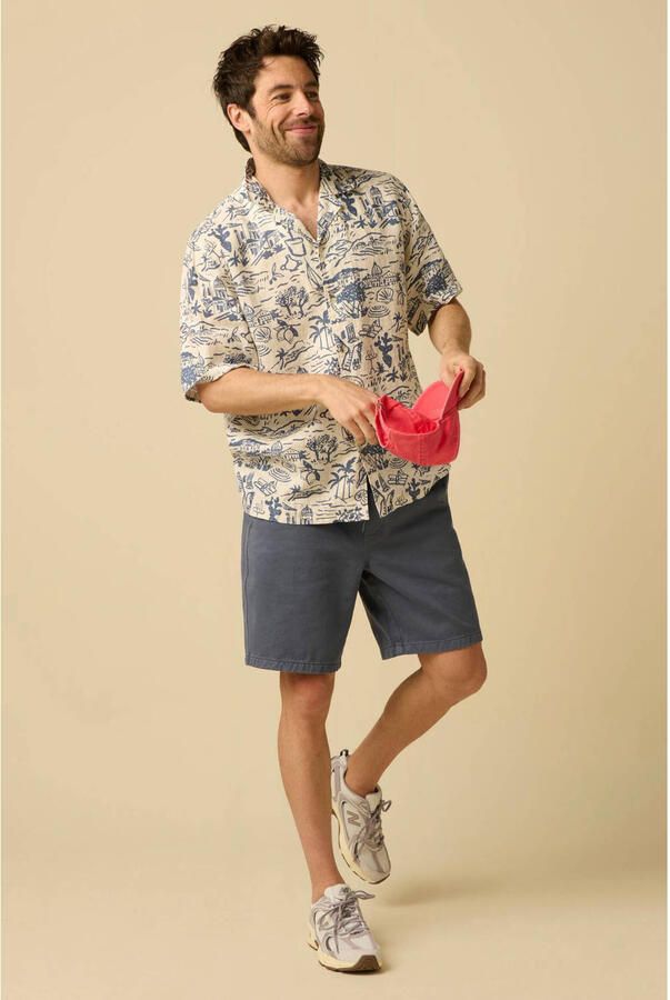 Sissy-Boy linnen relaxed fit overhemd met print blauw - Foto 2