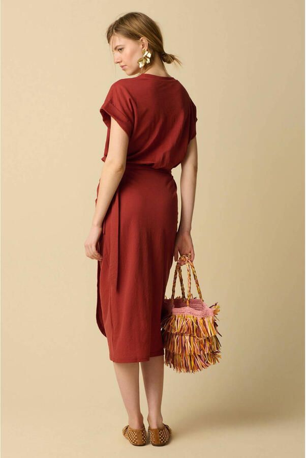 Sissy-Boy midi jurk met knoopdetail donkerrood - Foto 3