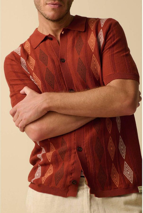 Sissy-Boy regular fit gebreid geruit T-shirt donkerrood
