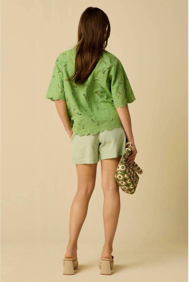 Sissy-Boy regular fit korte broek met krijtstreep groen - Foto 2