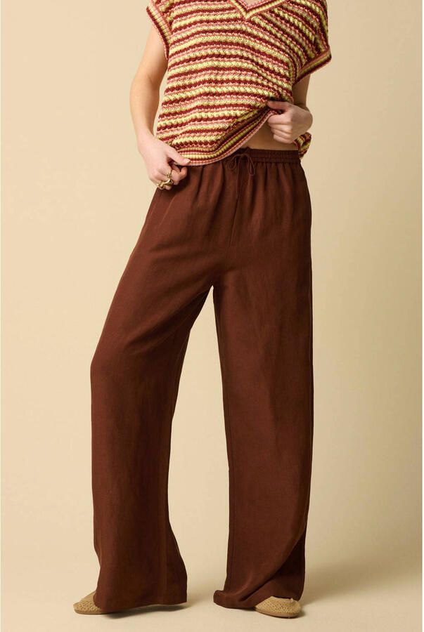 Sissy-Boy regular waist wide leg broek met linnen donkerbruin