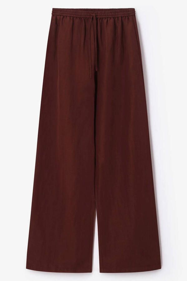 Sissy-Boy regular waist wide leg broek met linnen donkerbruin - Foto 3