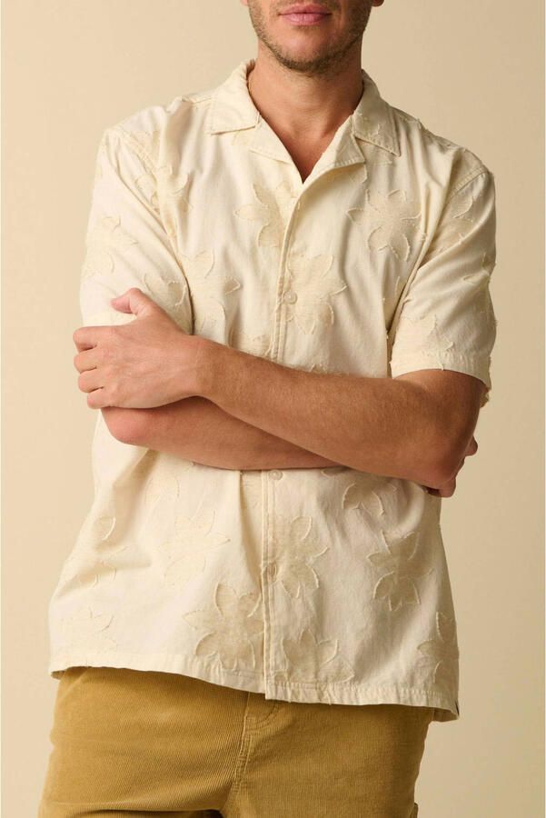 Sissy-Boy relaxed casual overhemd met linnen met ingebreid patroon beige