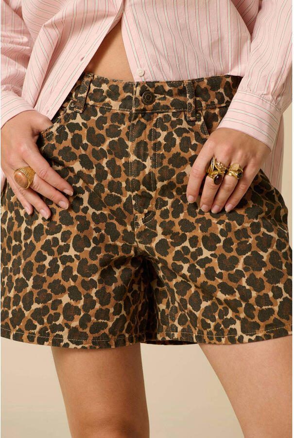 Sissy-Boy straight leg denim short met panterprint bruin - Foto 2