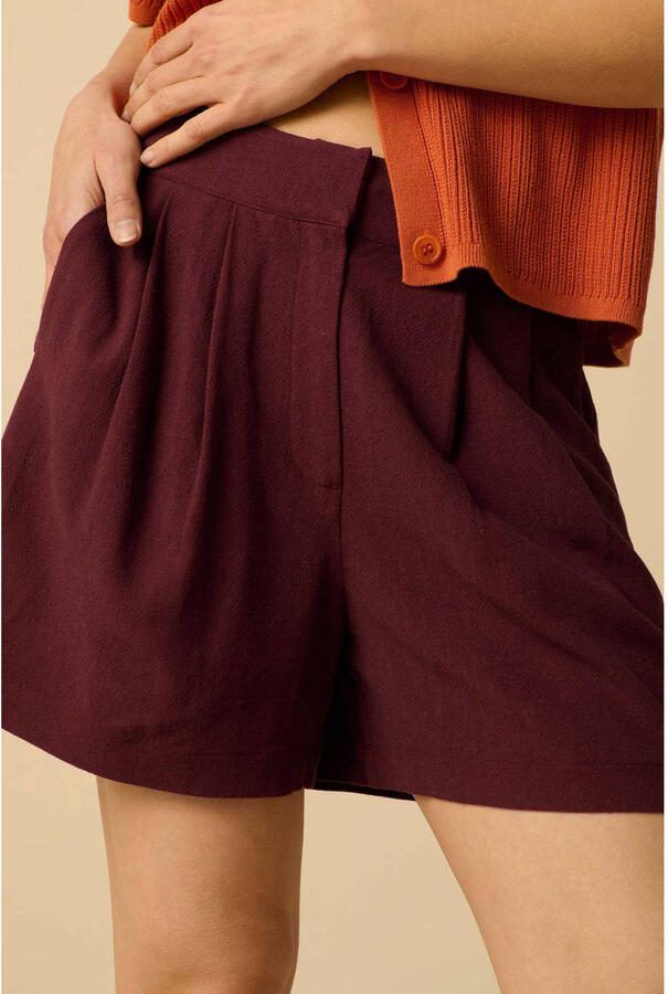 Sissy-Boy viscose straight fit casual short met linnen donkerrood - Foto 2