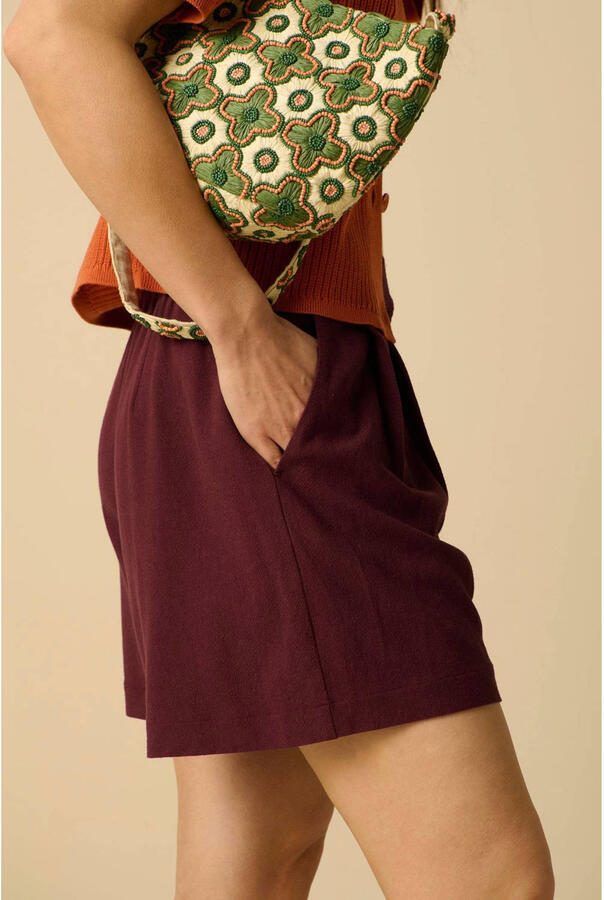 Sissy-Boy viscose straight fit casual short met linnen donkerrood - Foto 3