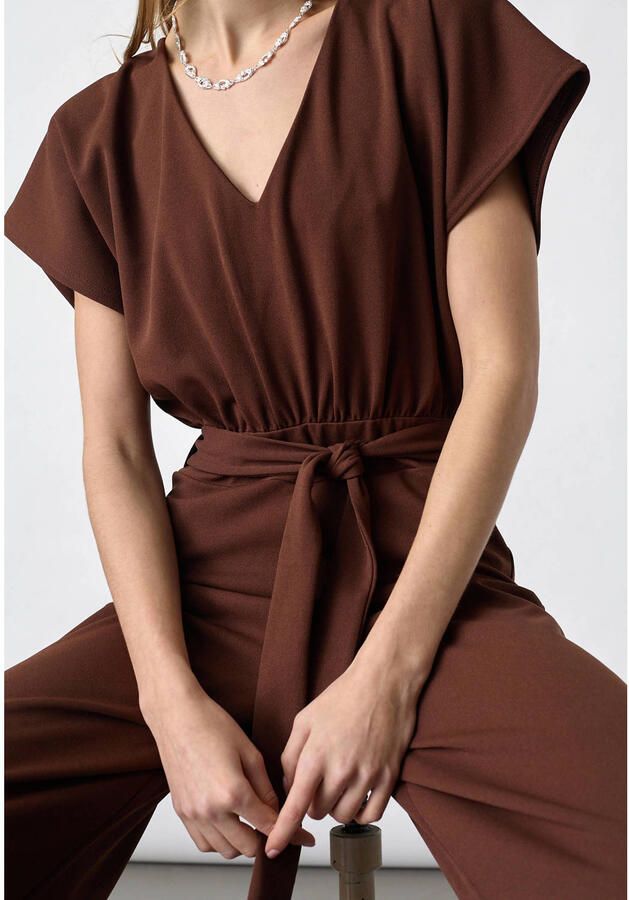 SisterS Point A-lijn jumpsuit met ceintuur bruin