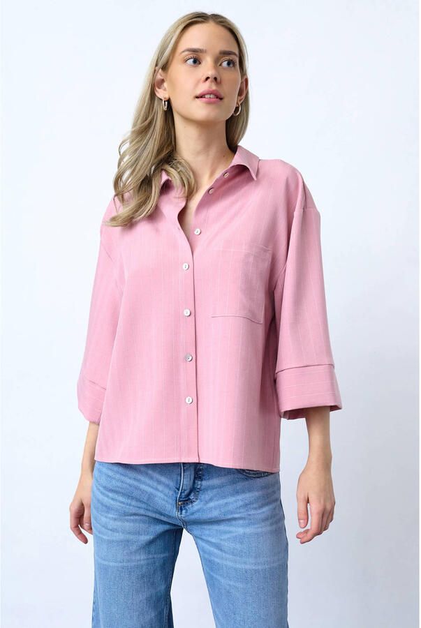 SisterS Point blouse met krijtstreep roze