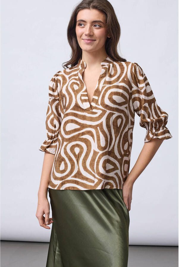 SisterS Point blousetop met print lichtbruin