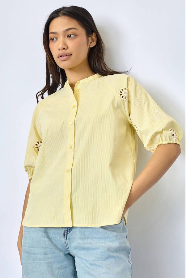 SisterS Point broderie blouse met krijtstreep lichtgeel