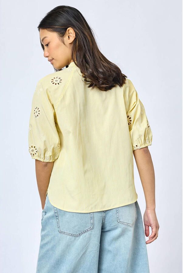 SisterS Point broderie blouse met krijtstreep lichtgeel - Foto 2