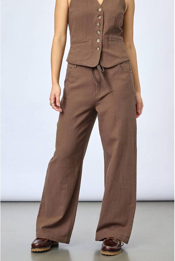 SisterS Point denim wide leg regular waist broek bruin