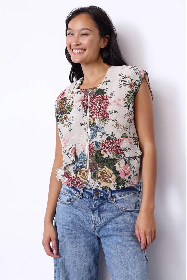 SisterS Point gebloemd jacquard gilet beige