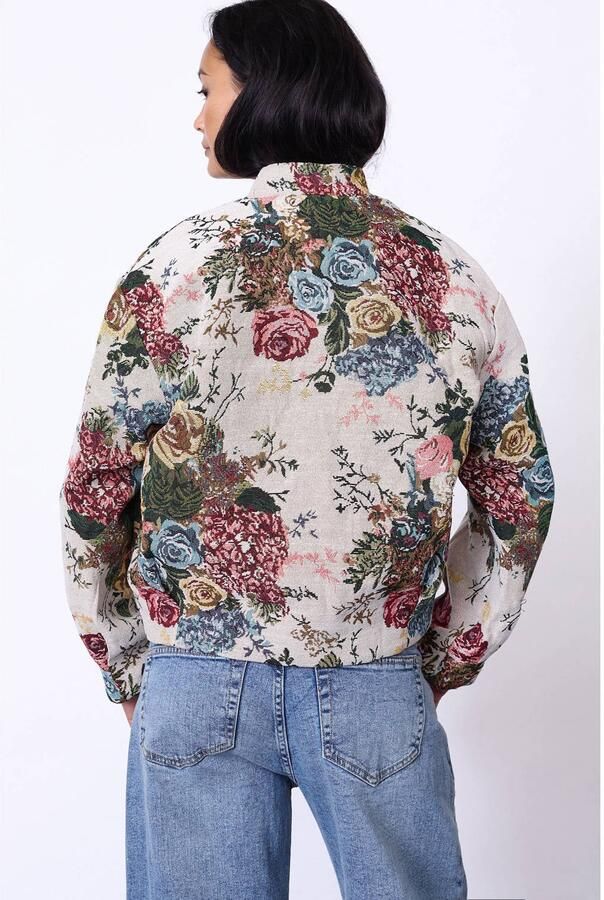 SisterS Point gebloemde jacquard bomberjack beige - Foto 3