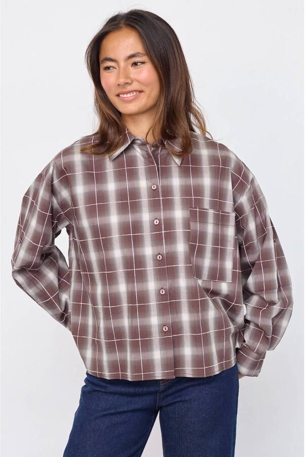 SisterS Point geruite blouse bruin