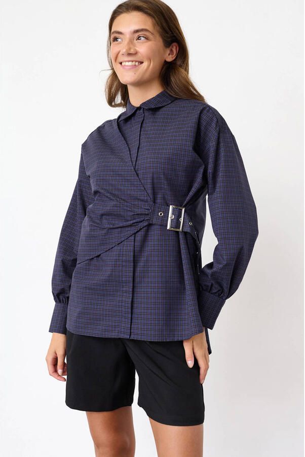 SisterS Point geruite blouse met ceintuur blauw