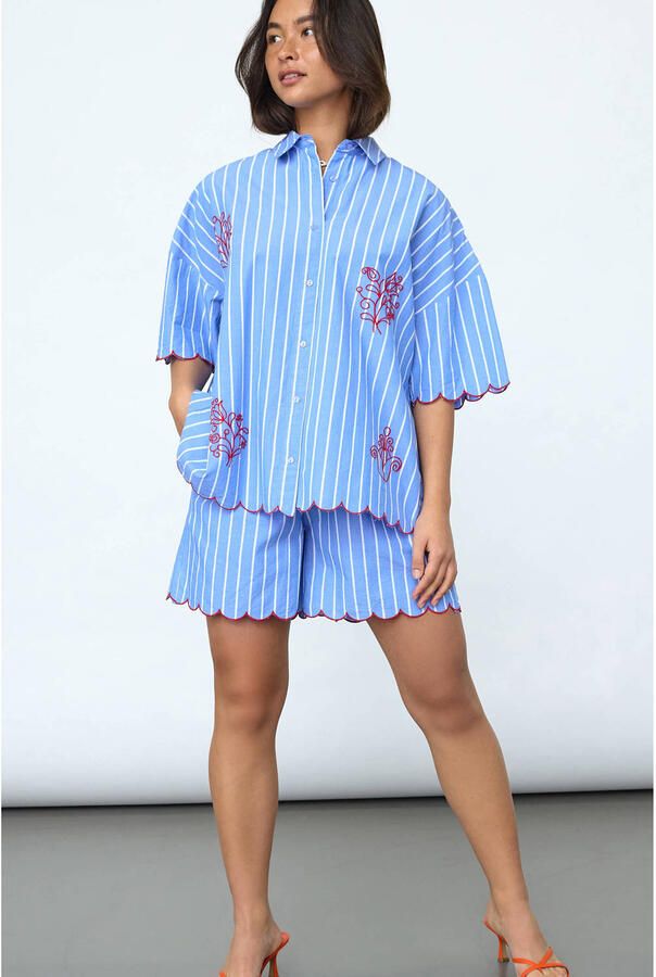 SisterS Point gestreepte blouse met borduursels blauw - Foto 2