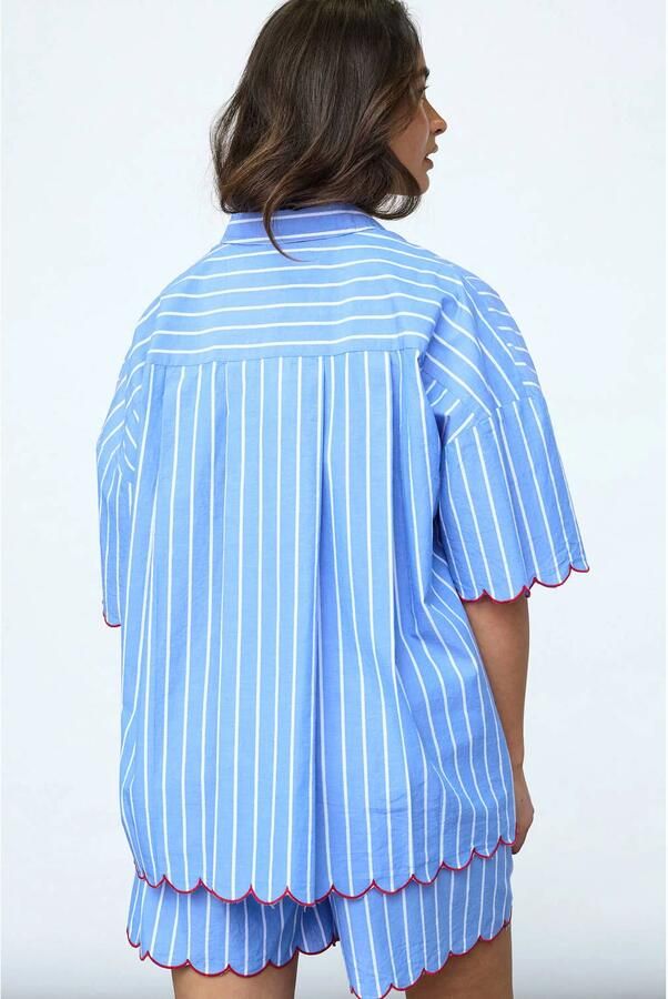 SisterS Point gestreepte blouse met borduursels blauw - Foto 3