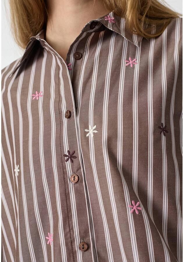 SisterS Point gestreepte blouse met borduursels bruin - Foto 2
