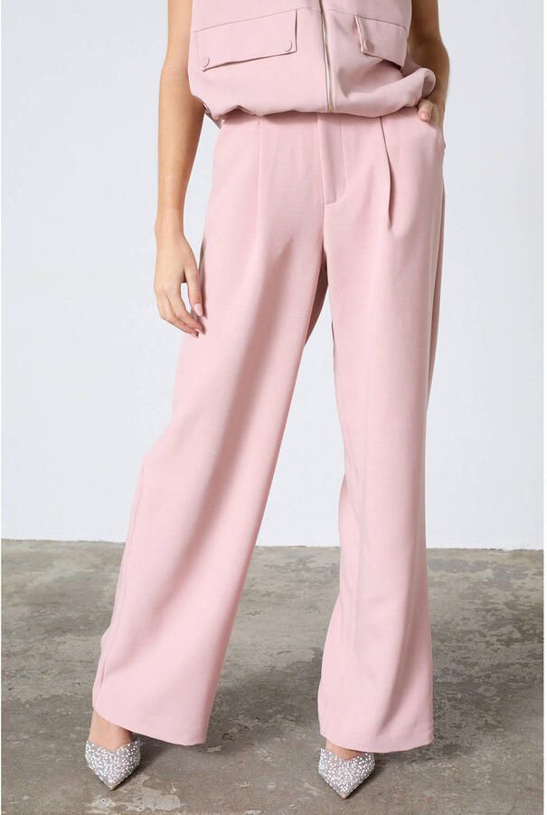 SisterS Point high waist wide leg pantalon met plooien lichtroze
