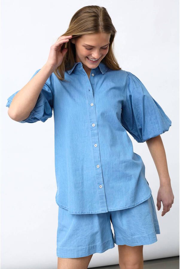 SisterS Point katoenen blouse lichtblauw denim