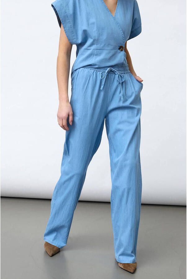 SisterS Point katoenen straight regular waist broek lichtblauw denim