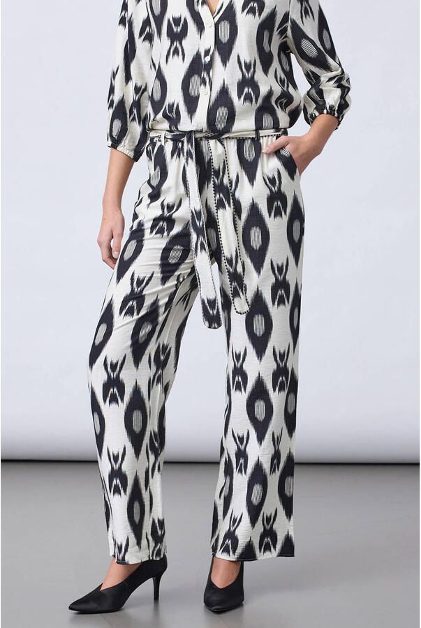 SisterS Point loose fit broek met ceintuur en print ecru