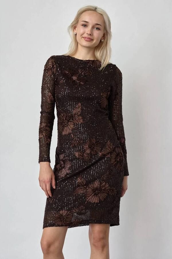 SisterS Point midi jurk met glitters bruin