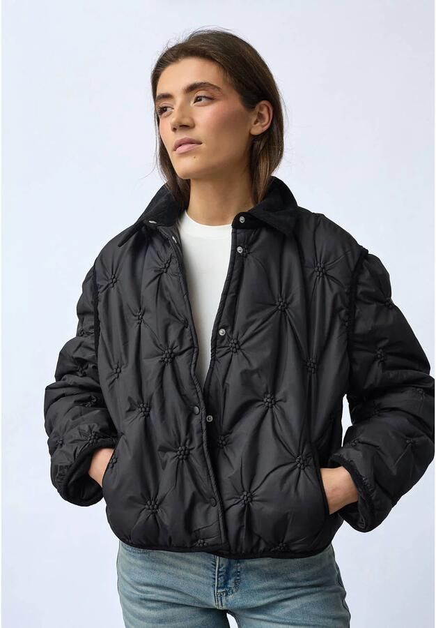 SisterS Point quilted jas met borduursels zwart