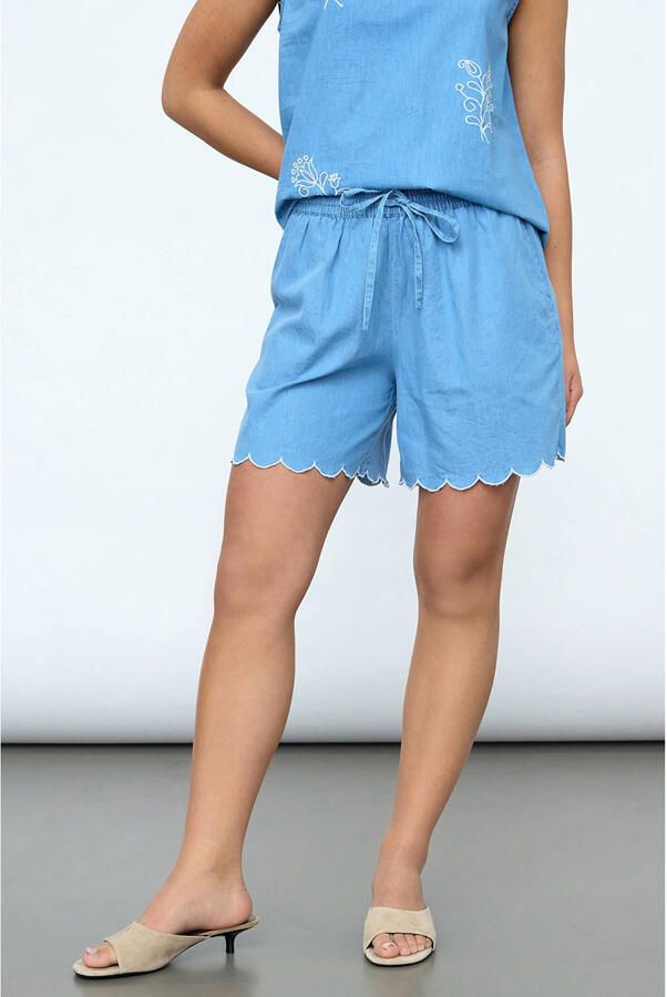 SisterS Point regular fit casual short met borduursels lichtblauw denim