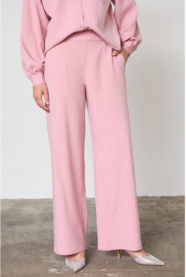 SisterS Point straight broek met krijtstreep roze